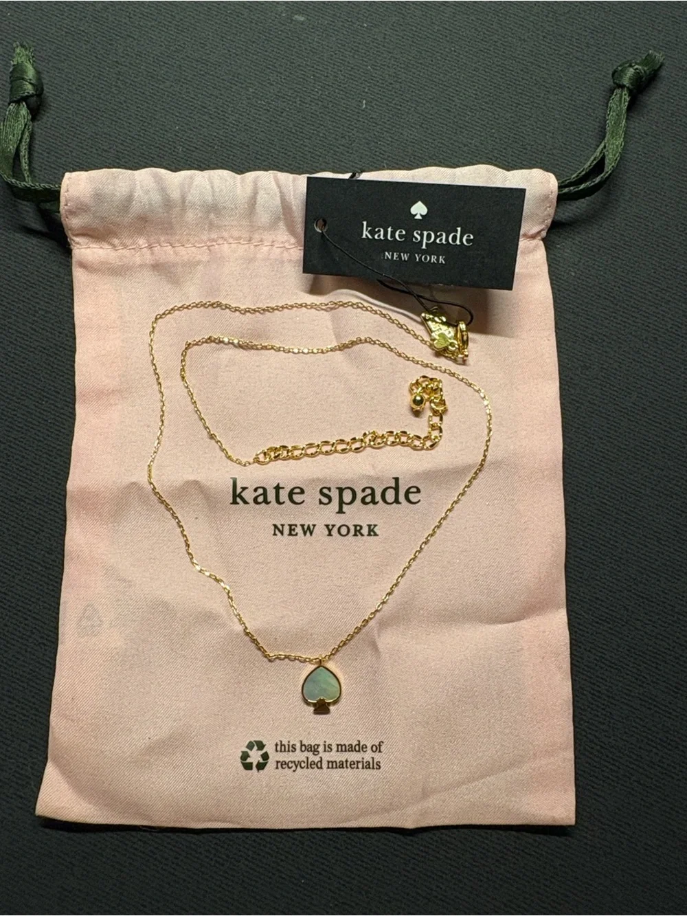 NWT kate spade gold-tone layered chain necklace with opal spade charm